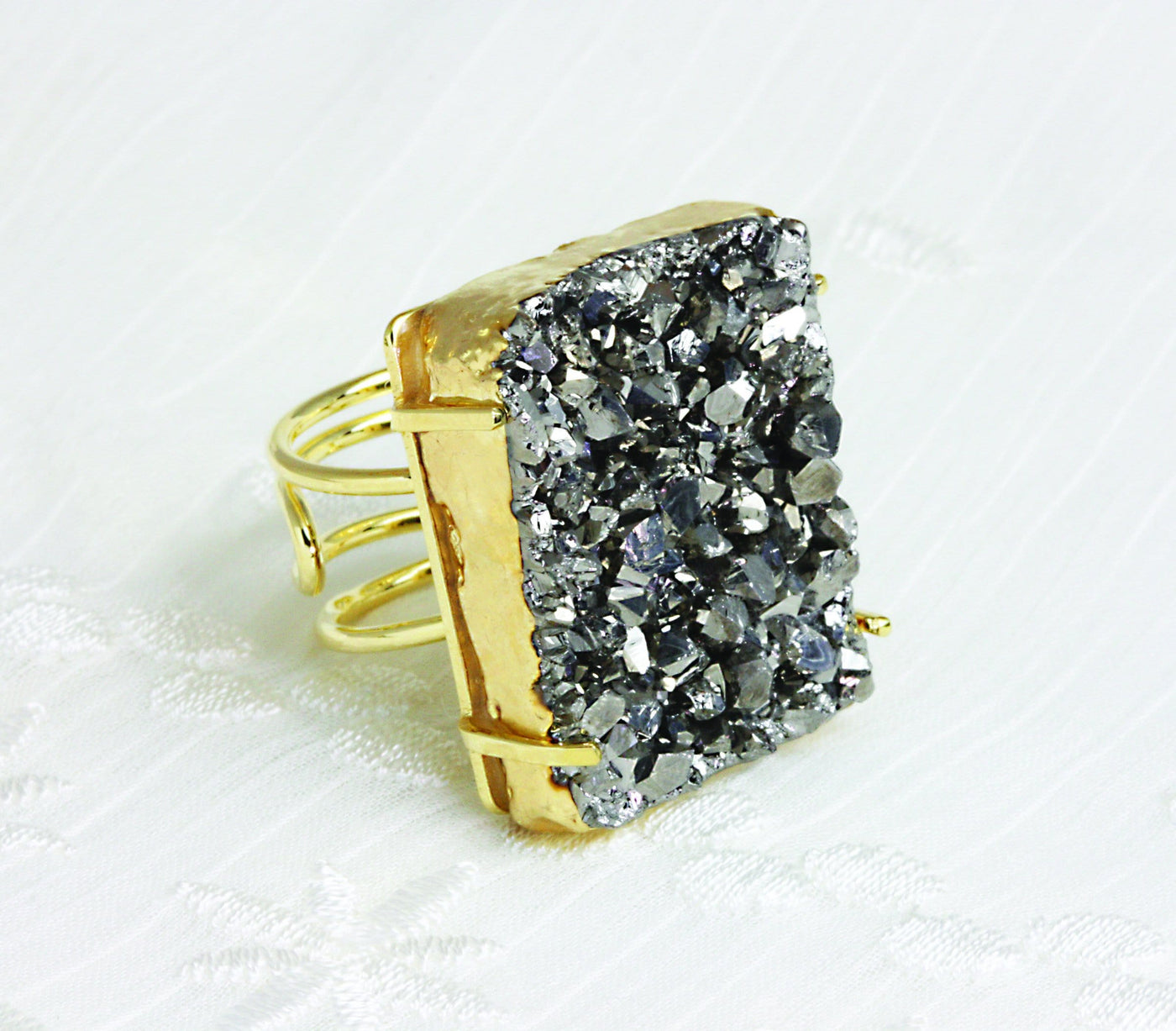 mystic druzy adjustable ring available in platinum 