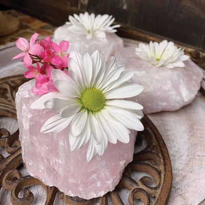 Rose Quartz Candle Holder with flowers in it with 2 others in the background