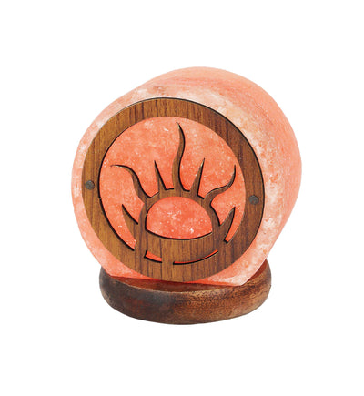 himalayan salt lamp with a different sun and moon pattern 
