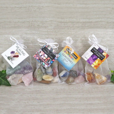 4 sets of stone in bags with meaning card