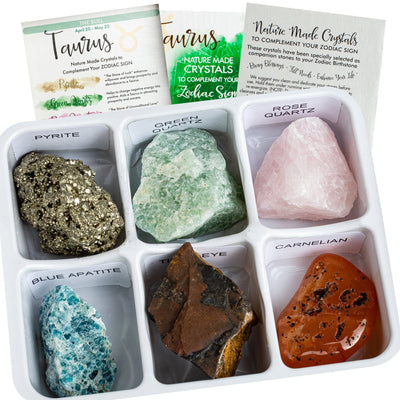Photo of six crystals contained in the taurus horoscope box.