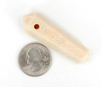 Agate Double Terminated Point Top Side Drilled Bead next to a quarter for size reference.