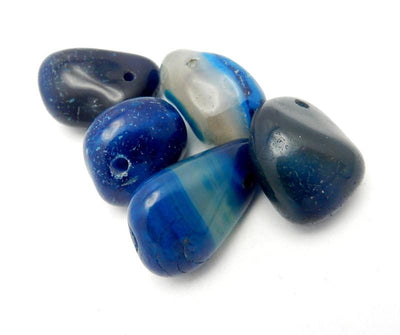 5 Drilled Tumbled Stone Dark Blue Agate Bead  on White Background.