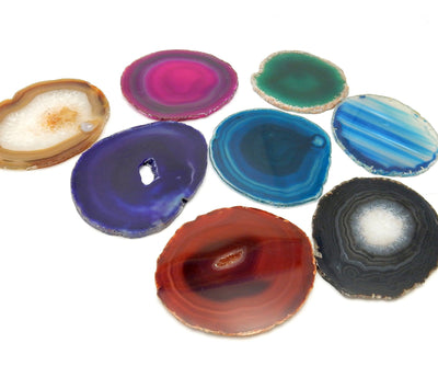 Picture of Multiple color agates size 2, they are also being displayed on a white back ground.