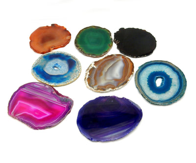 Picture of Multiple color agates size 3, they are also being displayed on a white back ground.