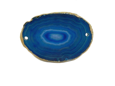 Picture of blue agate slice displayed on a white background.