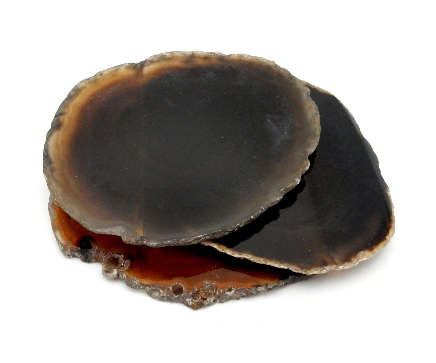 3 Black Agate Slice stacked on top of each other