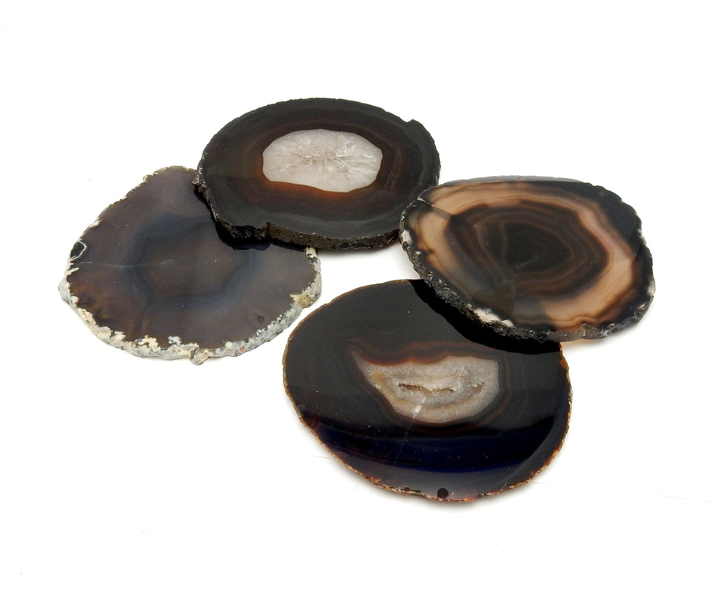 4 Black Agate Coaster spread out in white background