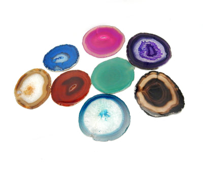 8 Agate Slice Coaster spread out in different colors 