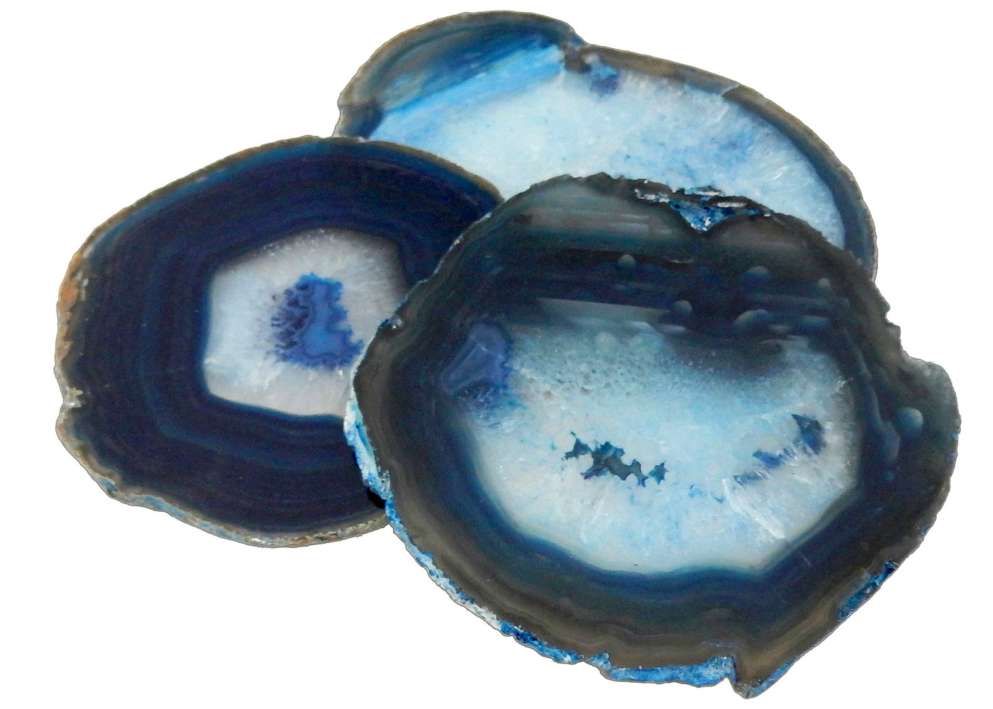 Blue Agate Slice - Agate Slices #7--Top view of comparison of color and size. 