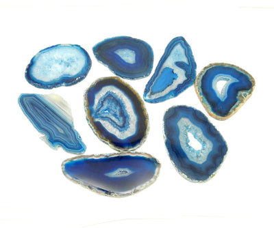blue agate slices spread on a table