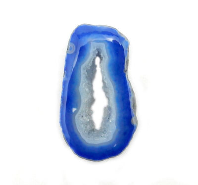 Blue Agate Slices Top Drilled Center Bead on White Background.