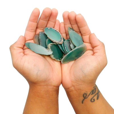 Agate Slices - Green Agate Slices - a bunch in 2 hands