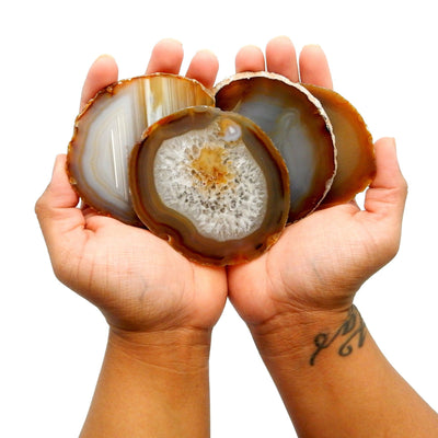 Natural Agate Slice - 4 in 2 hands