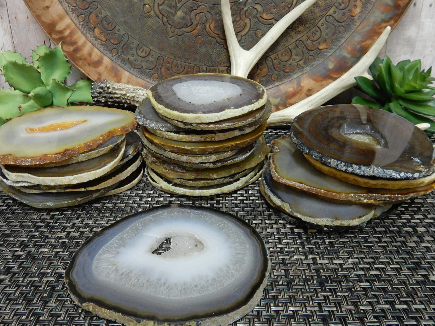 Natural Dark Agate Slices - close up of piles