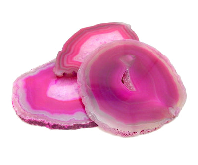 Pink Agate Slice - 3 together on a table