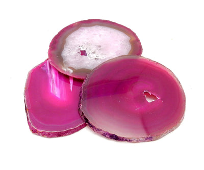 3 Pink Agate Slices in the Agate Slices #5 size, showing variation in markings that the slices may have