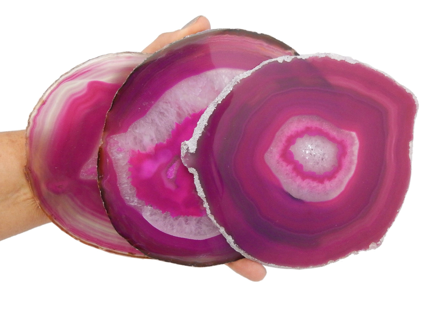 Agate Slices - Pink Agate Slice - 3 in a hand