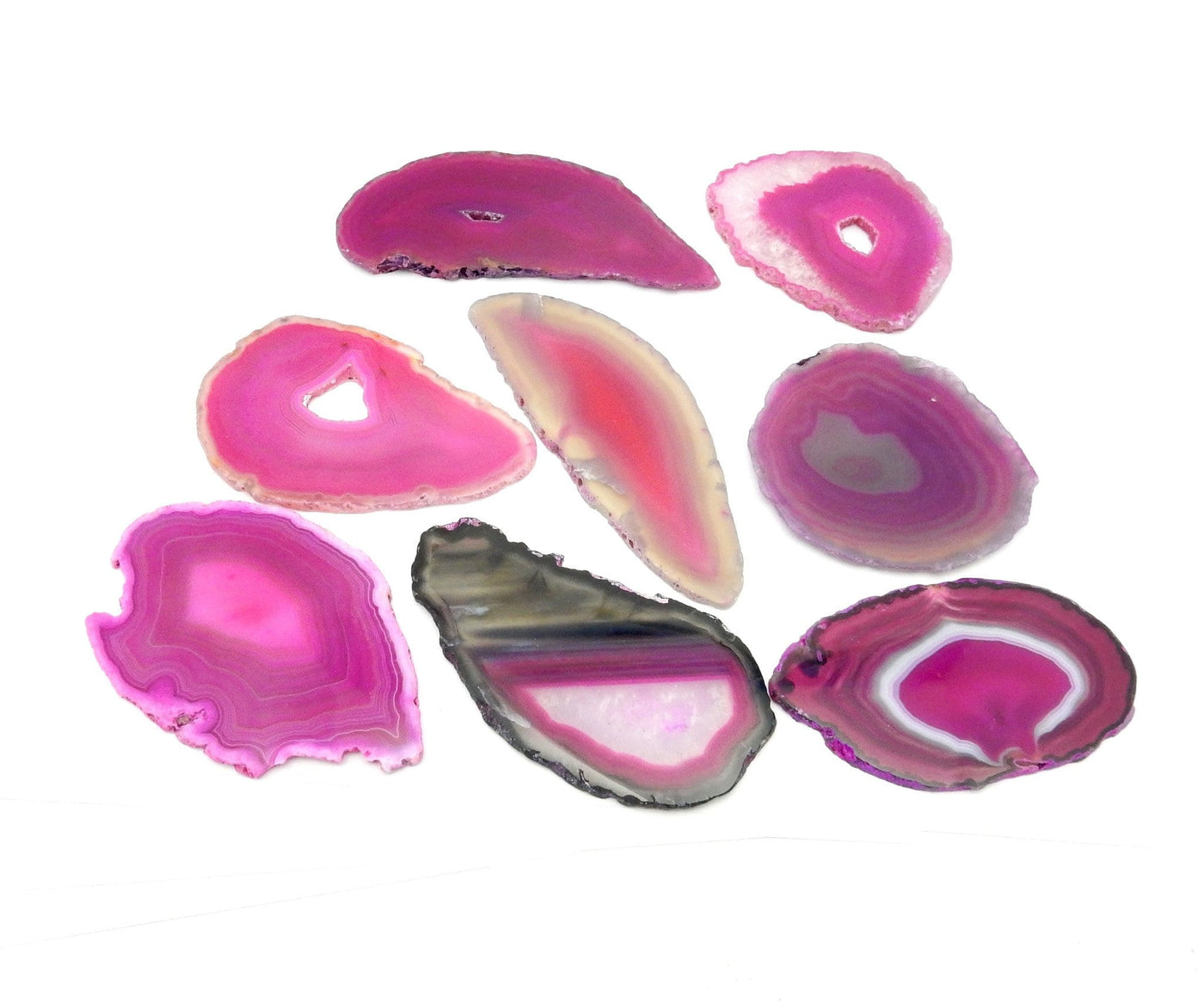pink agate slices spread out
