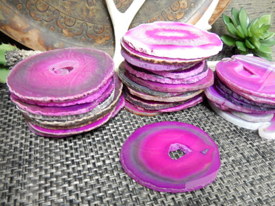pink agate slices stacked up