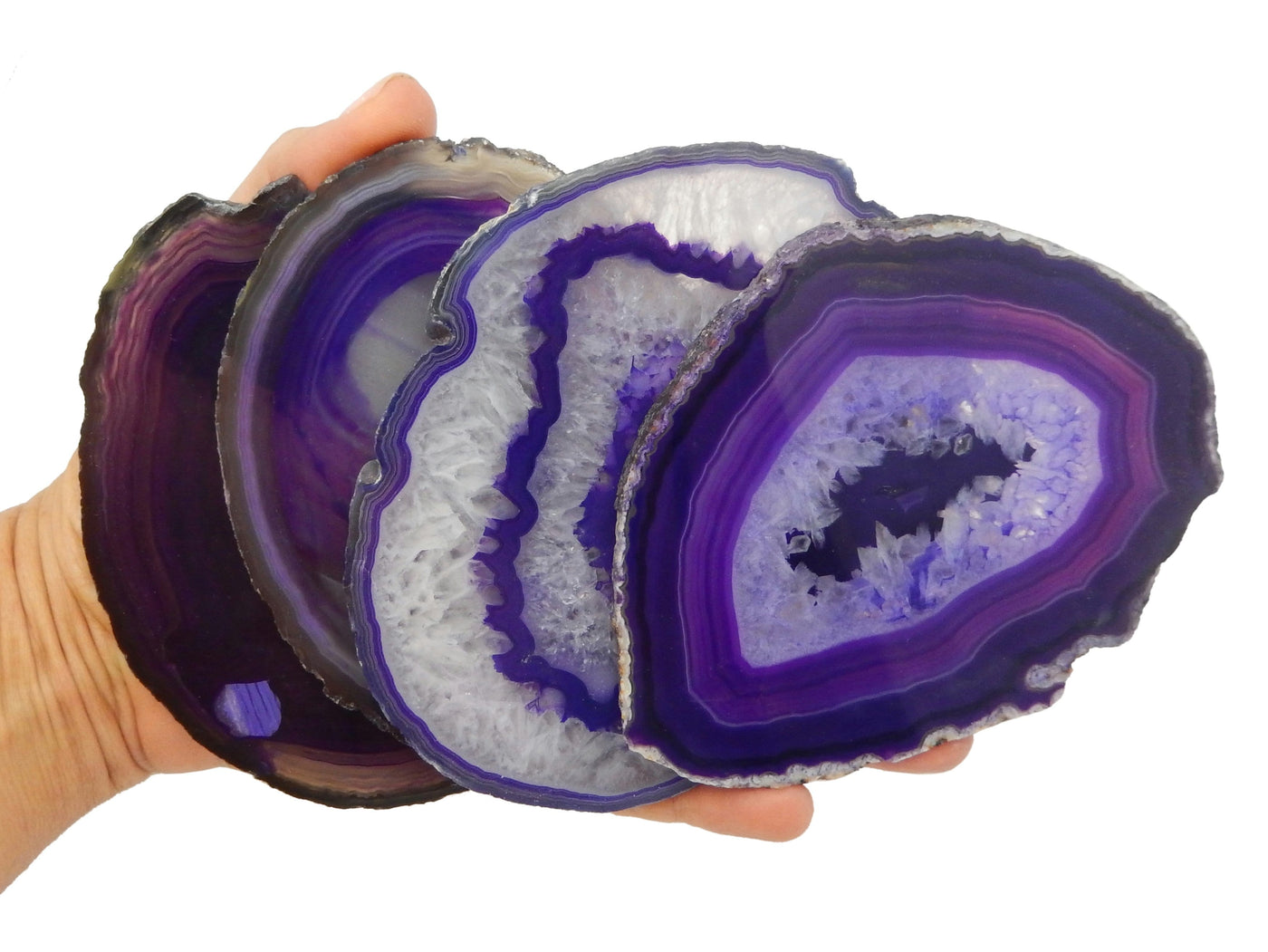 4 Purple Agate Slice - Agate Slices #5 size in a hand for size reference