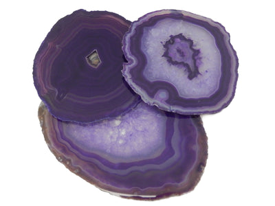 3 large purple agate slices grouped together