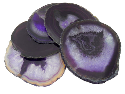 5 3 Purple Agate Slices #7 spread out showing different markings and coloring on this stock
