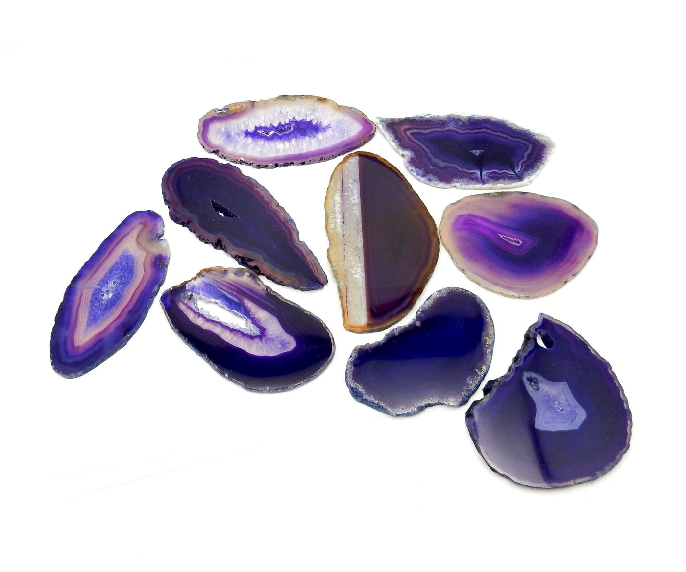 purple agate slices spread out