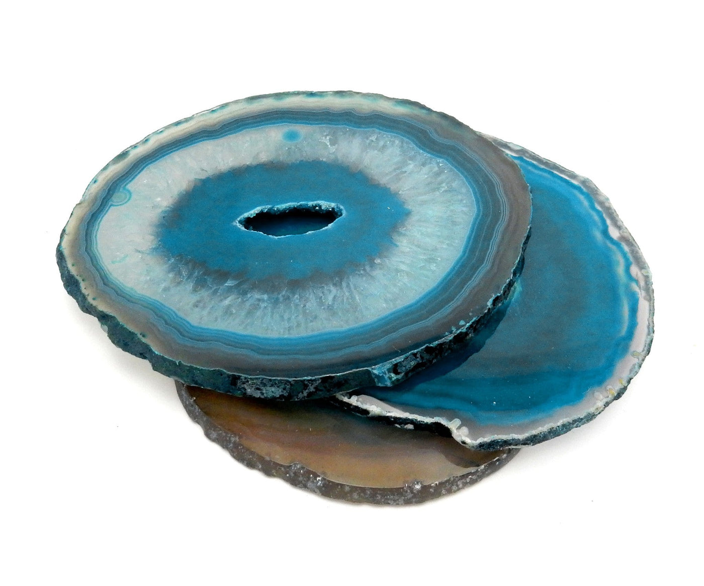 3 Teal Agate Slices in a size number 3 stacked 