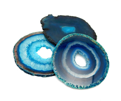 3 Teal Agate Slices in a size number five , pieces with an open center