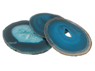 3 Teal Agate Slices in a size number 6, one piece with an open center