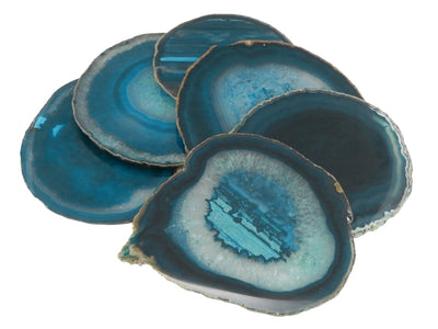 6 Teal Agate Slices in a size number 7 stacked