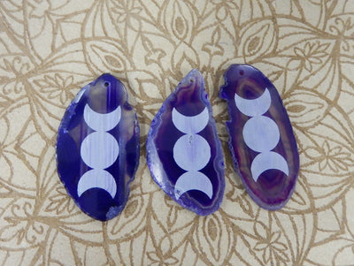 Picture of 3 of our purple agate slice with large moon phase.