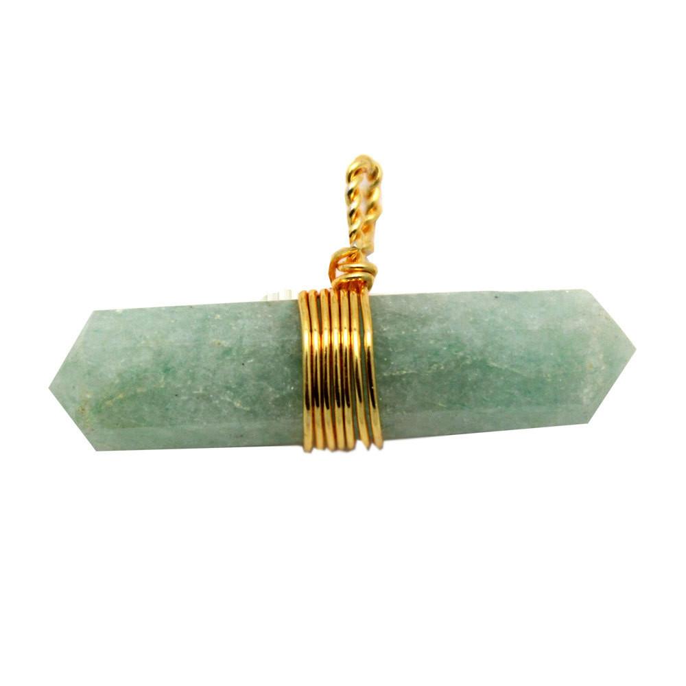 amazonite pendant gold tone being displayed on a white background. 