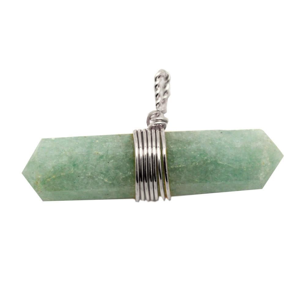 amazonite pendant Silver tone being displayed on a white background.