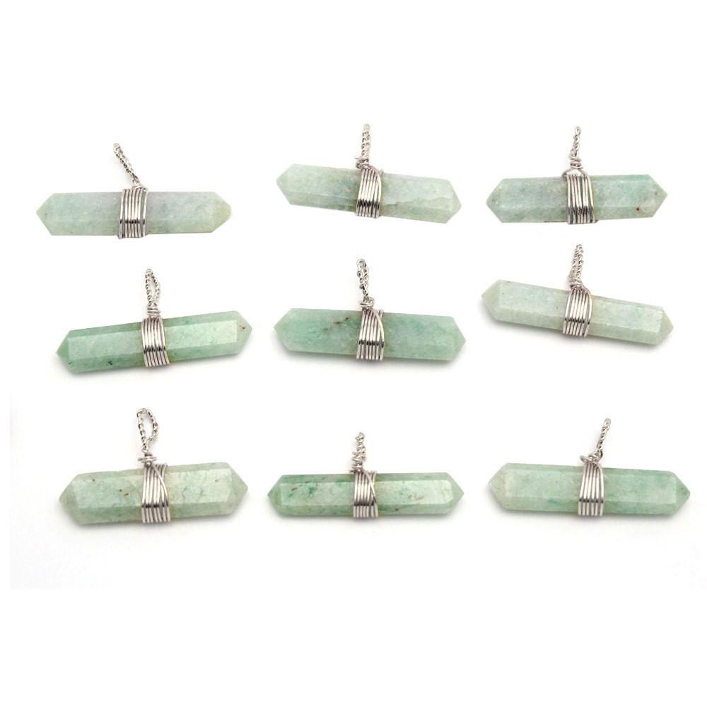 multiple amazonite pendants silver being displayed on a white background. 