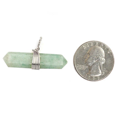 amazonite pendant silver next to a quarter for size reference.