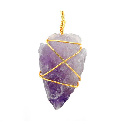 Picture of 1 arrowheads pedant wire wrapped gold tone on a white background.