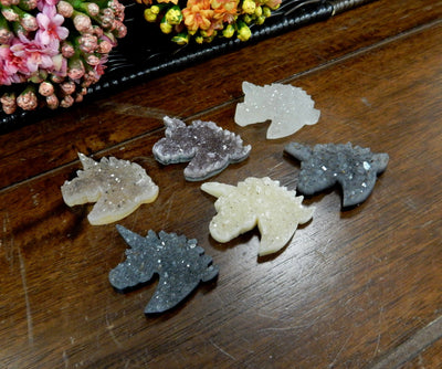 Natural Druzy Unicorn Shaped Cabochon  - 2 rows of 3 different angle