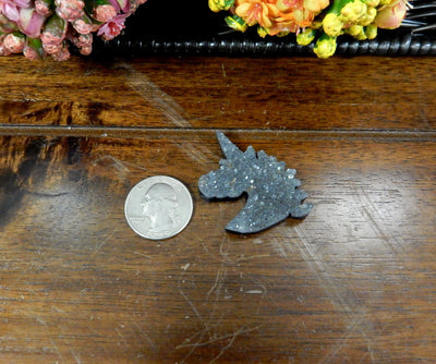Natural Druzy Unicorn Shaped Cabochon  - one sitting by a quarter