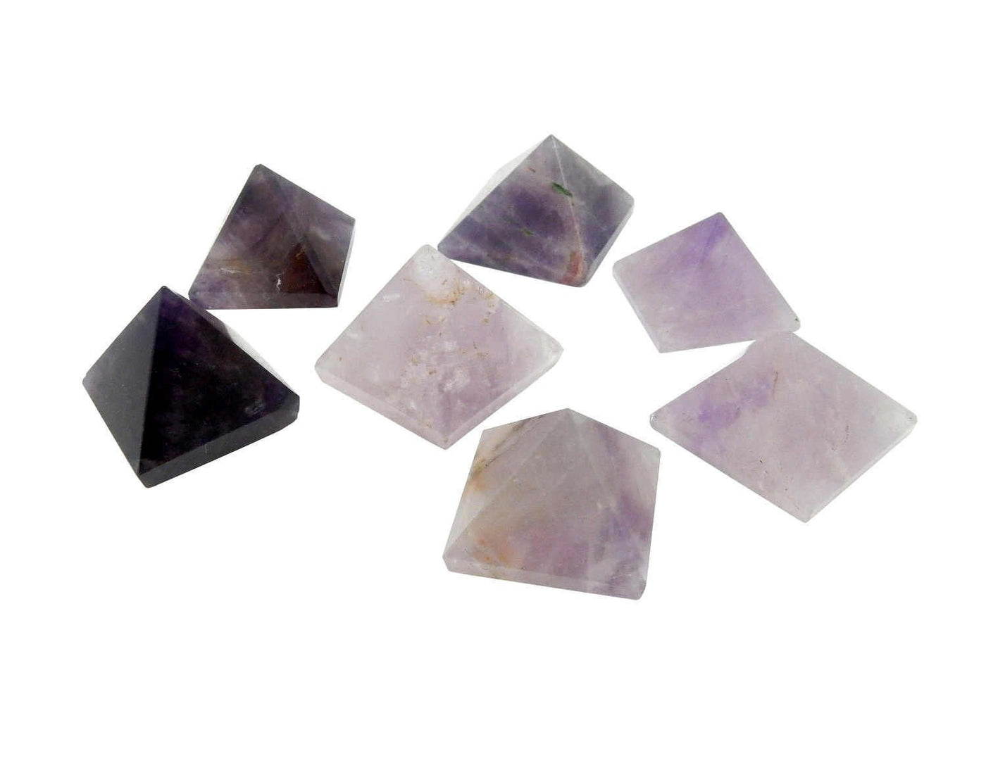 7 Amethyst Pyramids of varying shades of purple