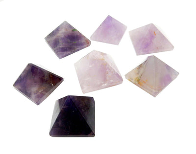 7 Amethyst Pyramids of varying shades of purple