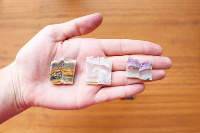 Gemstone slice Pairs in hand for size reference