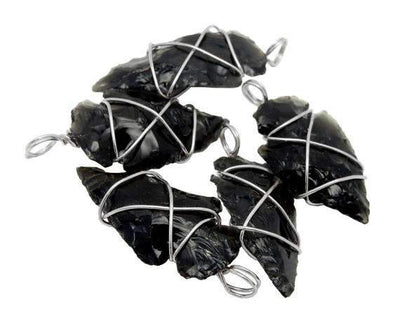 Black Obsidian Arrowhead Silver Tone Wire Wrapped - view of multiple arrowheads 