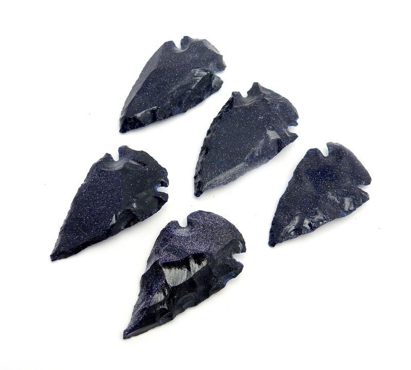 Blue Sunstone Arrowheads shown at an angle to show thickness