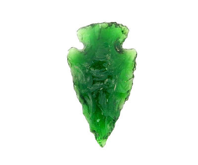 Glass arrowhead in green up close