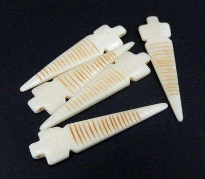Arrowhead Pendant - Bone Spike - Carved Bone Spike Top Side Drilled Bead - top view and side view of pendants 