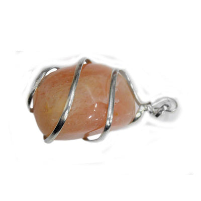 up close shot of Aventurine Silver Tone Spiral Tumbled Peach Aventurine Pendant on white background