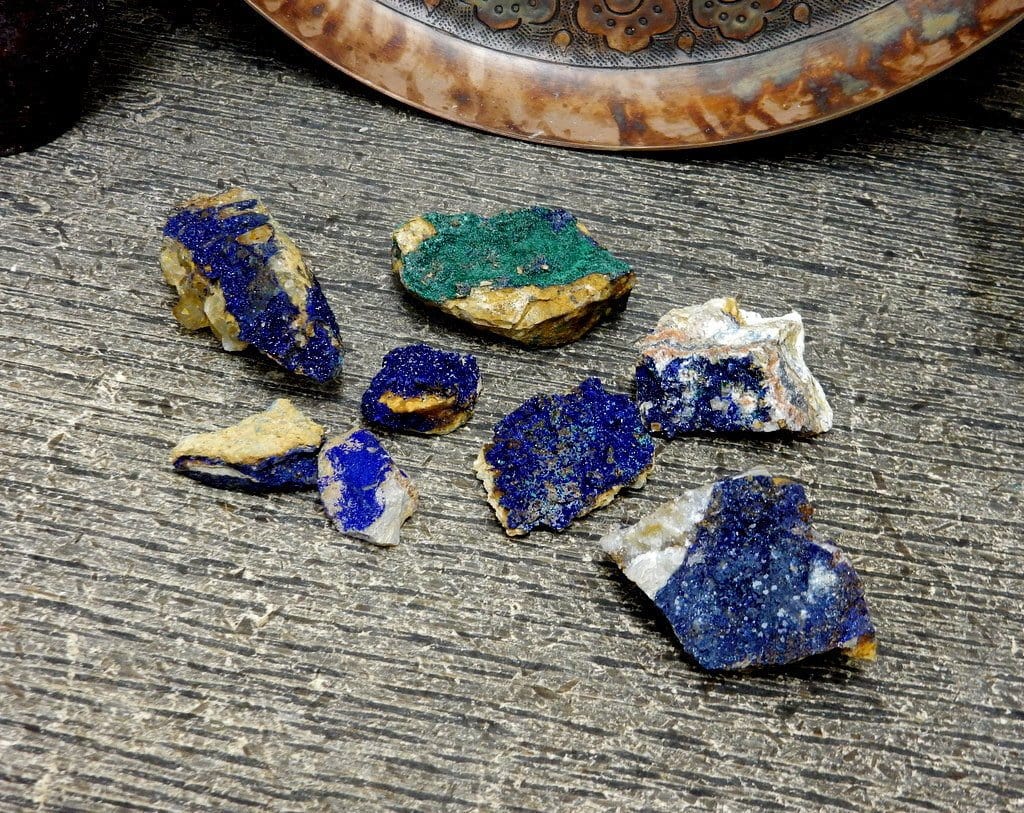 azurite stones on a gray background