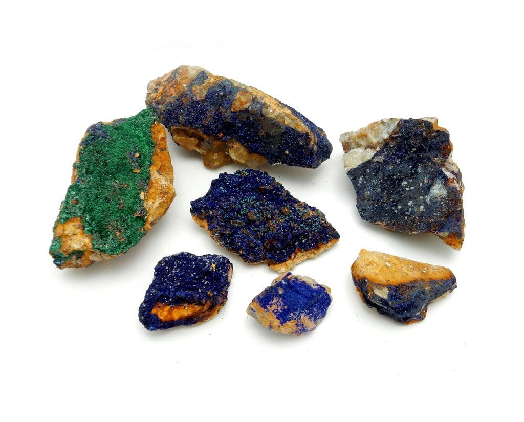 azurite stones on white background